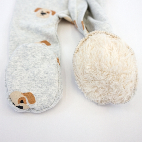 oh baby! Cotton Baby Rib Zipper Footie Puppy Face Print Heather Gray 6M - Picture 3 of 7